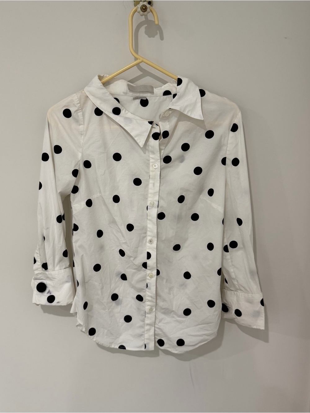 MONSE White Button-Down Shirt with Black Polka Dots